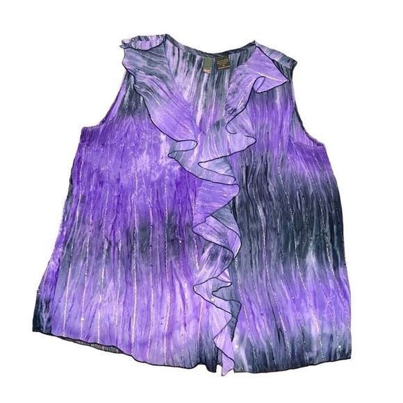 Sere Nade New York Size Medium Purple and Black Texturized Ruffle Front Blouse - Picture 1 of 4